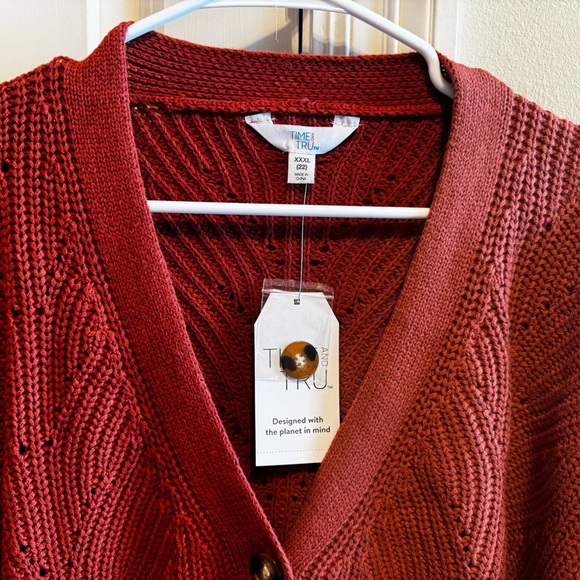 Time And Tru Women’s Boyfriend Auburn Sun Orange Button Down Sweater Sz XXXL 22 - Picture 3 of 10